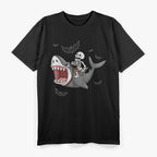 Skeleton Riding Shark Funny Dark Humor Pirate Adventure T-Shirt