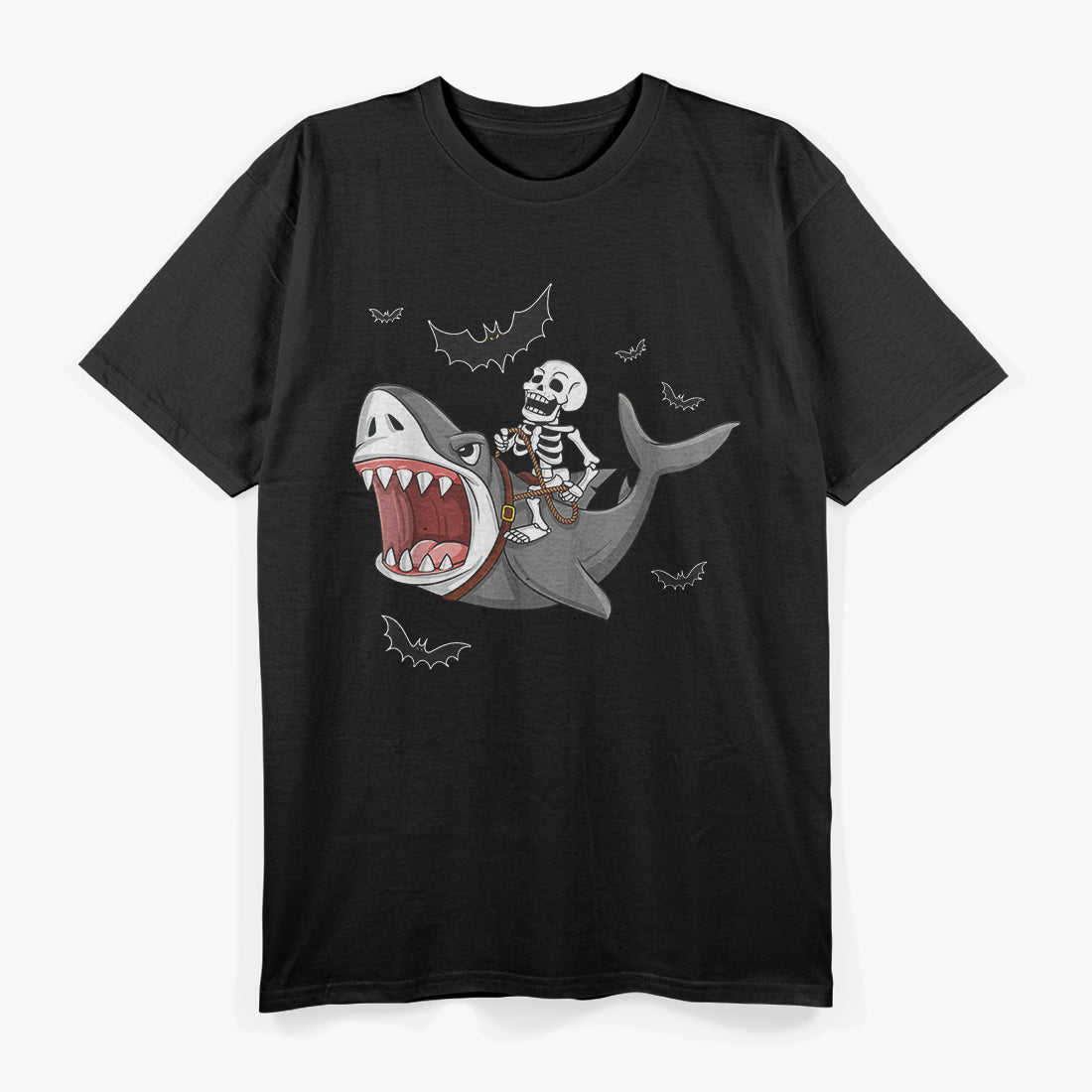 Skeleton Riding Shark Funny Dark Humor Pirate Adventure T-Shirt