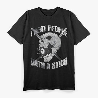 Billiards – I Beat People with a Stick Skull Eightball T-Shirt