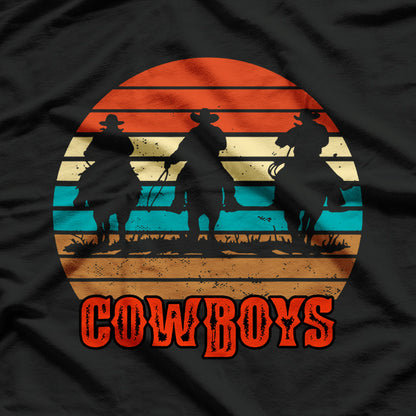 Rodeo Cowboy Wranglers Bronco Horse Retro Sunset T-Shirt