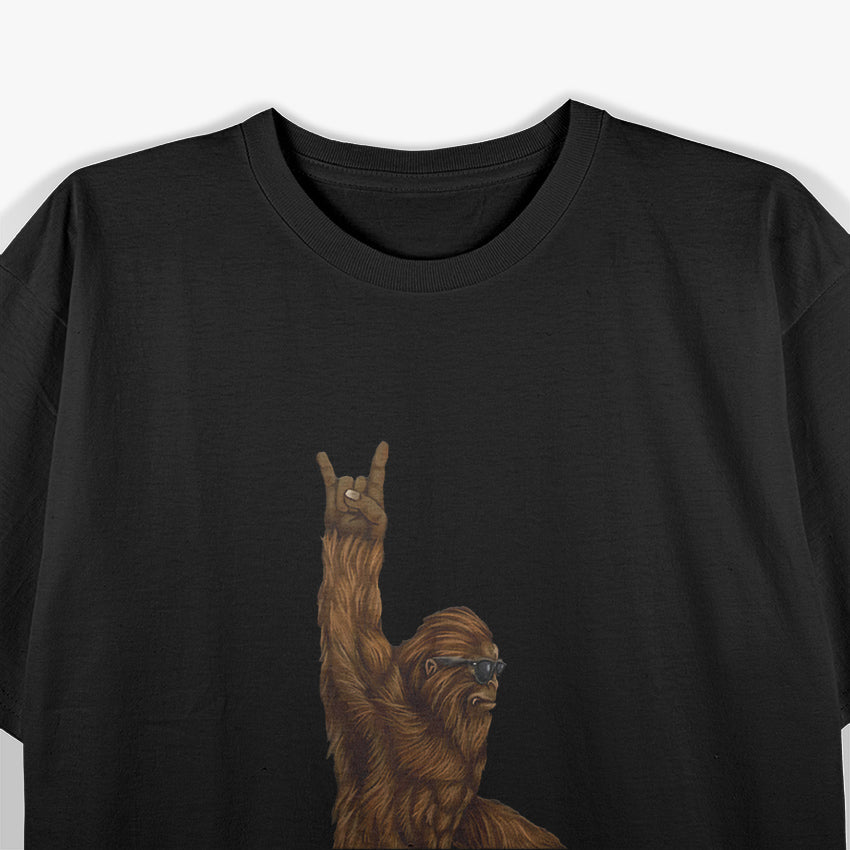 Rock On Bigfoot Sasquatch Loves Rock And Roll Sunglasses T-Shirt