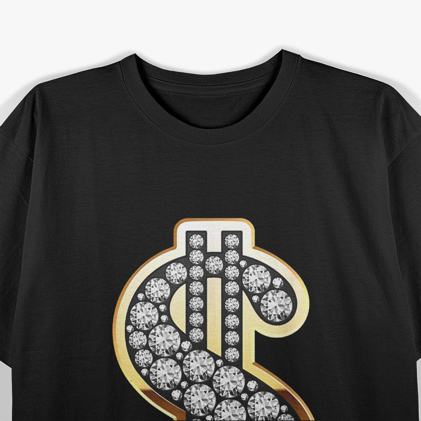 Gold Dollar Sign with Diamonds: Hustle in Style T-Shirt