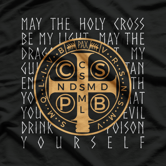 Christian Prayer Saint Benedict Medal & Holy Cross Design  T-Shirt