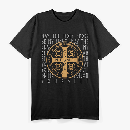 Christian Prayer Saint Benedict Medal & Holy Cross Design  T-Shirt