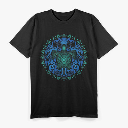 Sea Blue Tribal Turtle Lover Artistic Ocean Animal T-Shirt