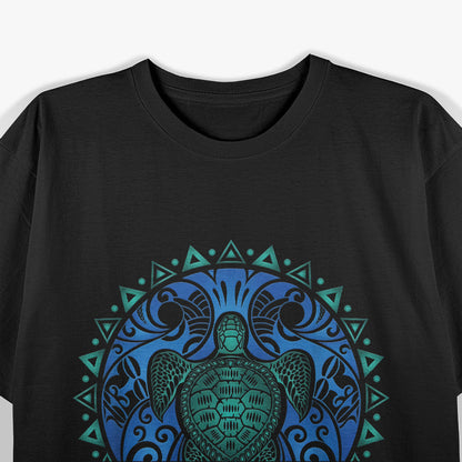 Sea Blue Tribal Turtle Lover Artistic Ocean Animal T-Shirt