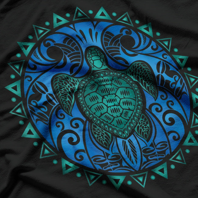 Sea Blue Tribal Turtle Lover Artistic Ocean Animal T-Shirt