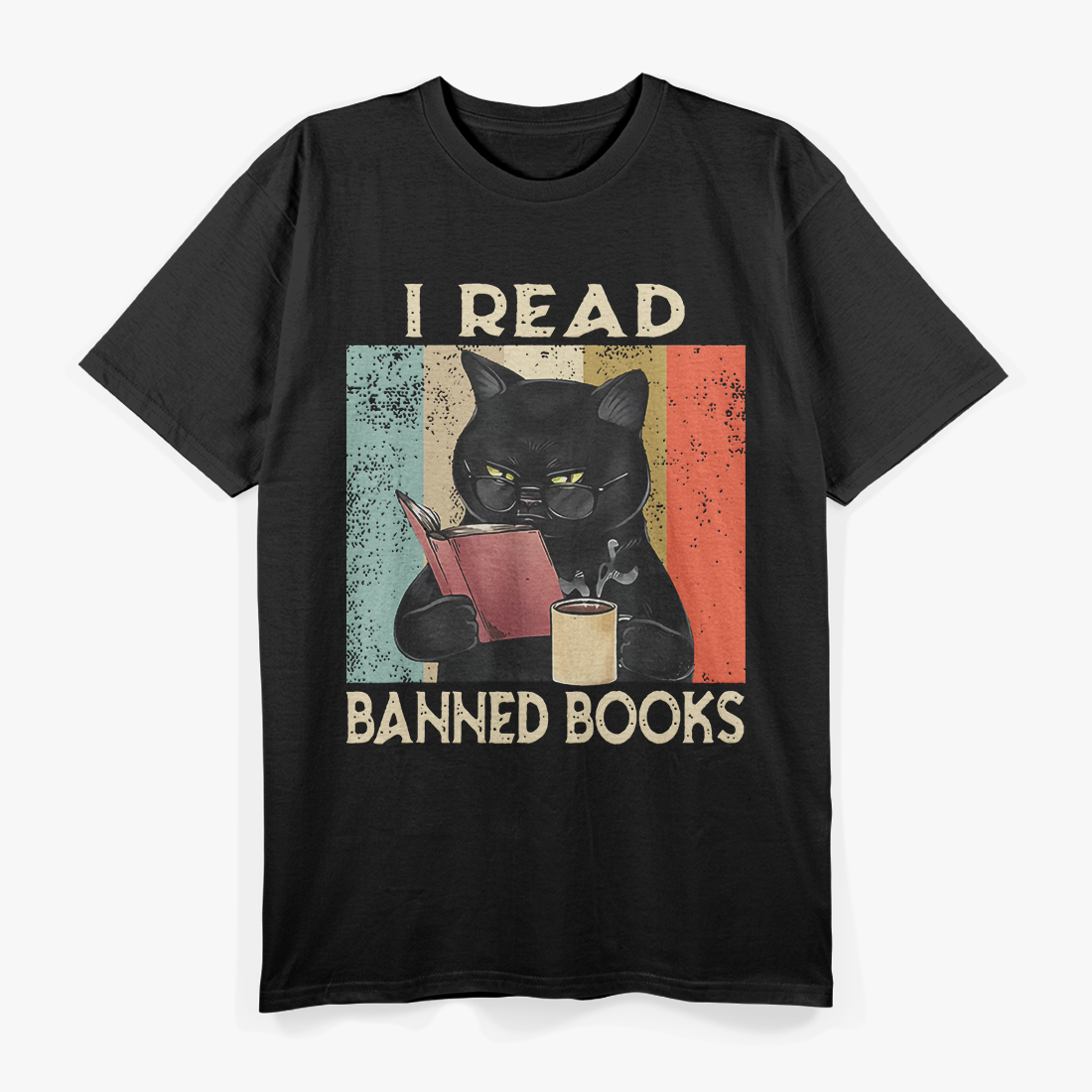 Black Cat I Read Banned Books Funny Novelty T-Shirt