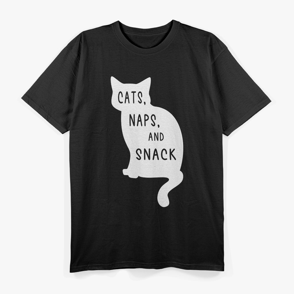 Funny Cats Naps and Snacks Lazy Cat Lover Humor T-Shirt
