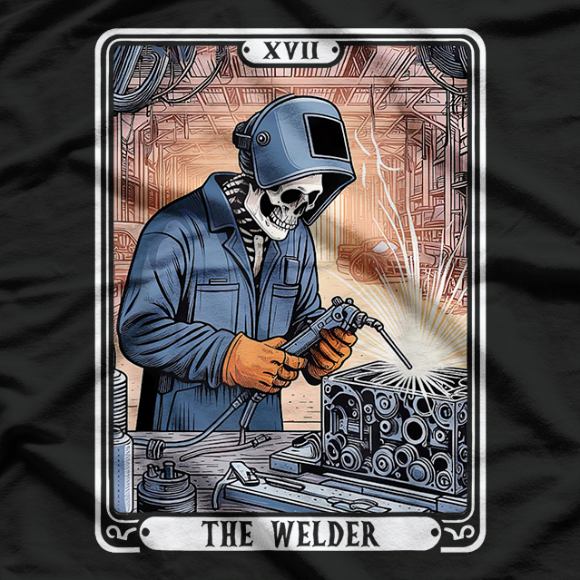 Skeleton Welder Tarot Card Funny Metalworking Graphic T-Shirt