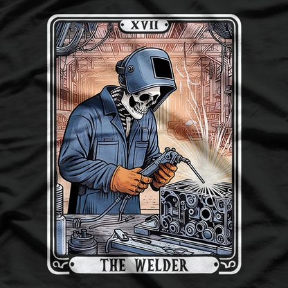 Skeleton Welder Tarot Card Funny Metalworking Graphic T-Shirt