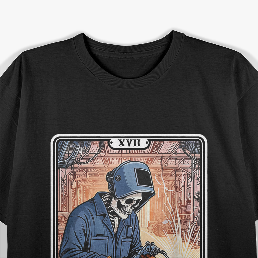Skeleton Welder Tarot Card Funny Metalworking Graphic T-Shirt