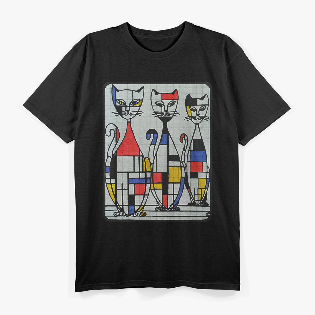 Mid Century Mondrian Cats  Retro Abstract Art Cat Lover T-Shirt