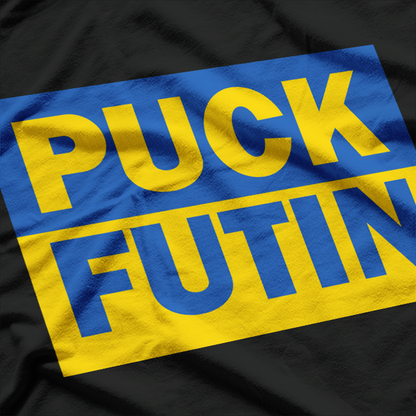 Puck Futin Ukrainian Flag Anti-War Statement Cotton Graphic T-Shirt