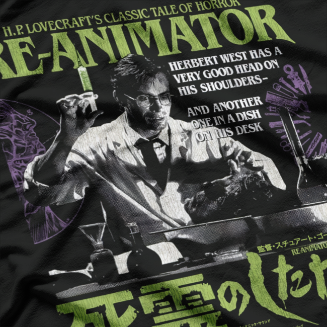 Reanimator Inspired Herbert West Horror Parody Graphic T-Shirt