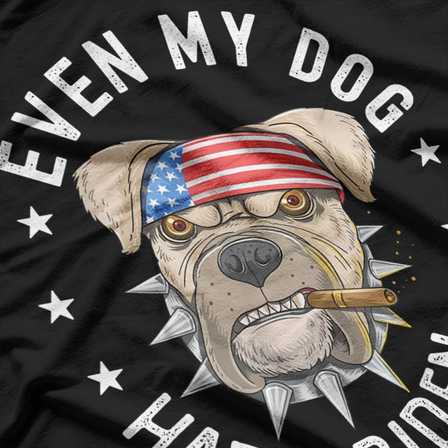 Even My Dog Hates Biden Bold Pit Bull Dog Humor T-Shirt