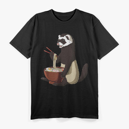 Kawaii Ferret Enjoying Ramen Bowl Cute Pet Lover Design T-Shirt