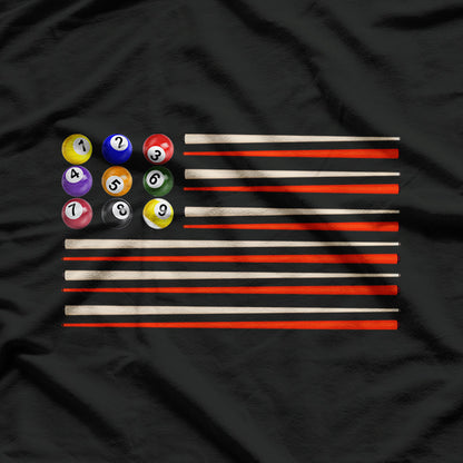 Billiards American Flag - USA Patriotic Cue Stick, Pool Balls, and Snooker 8-Ball T-Shirt