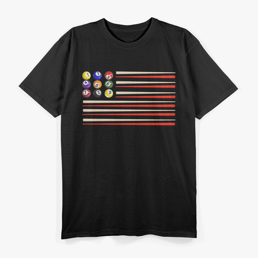 Billiards American Flag - USA Patriotic Cue Stick, Pool Balls, and Snooker 8-Ball T-Shirt