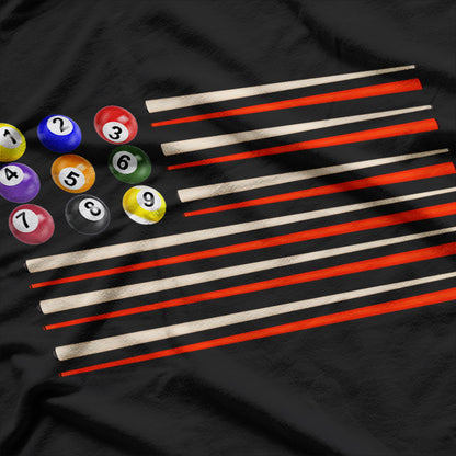 Billiards American Flag - USA Patriotic Cue Stick, Pool Balls, and Snooker 8-Ball T-Shirt