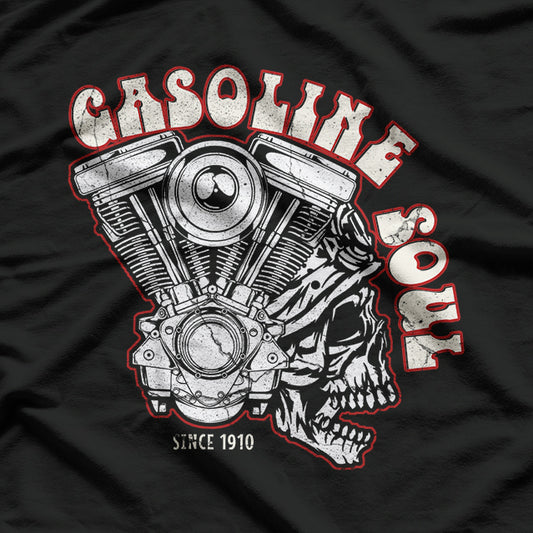 Oldschool Biker Shovelhead Vintage Gasoline Soul and Chopper Spirit T-Shirt