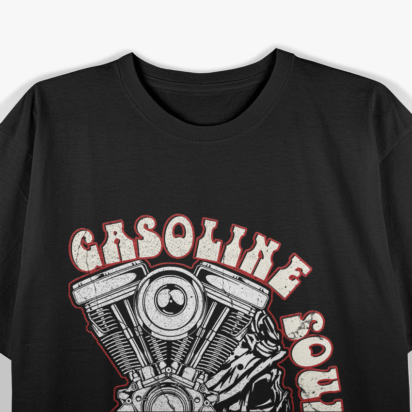 Oldschool Biker Shovelhead Vintage Gasoline Soul and Chopper Spirit T-Shirt