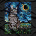Gray Tabby Cat Starry Night Magical Moonlit Design T-Shirt