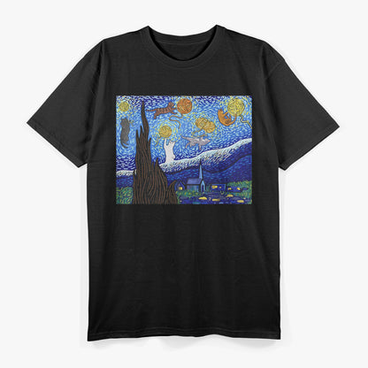 Starry Sky Cat Artistic Design For Pet Enthusiasts T-Shirt