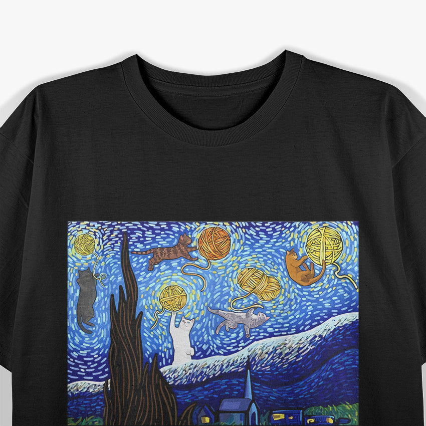 Starry Sky Cat Artistic Design For Pet Enthusiasts T-Shirt