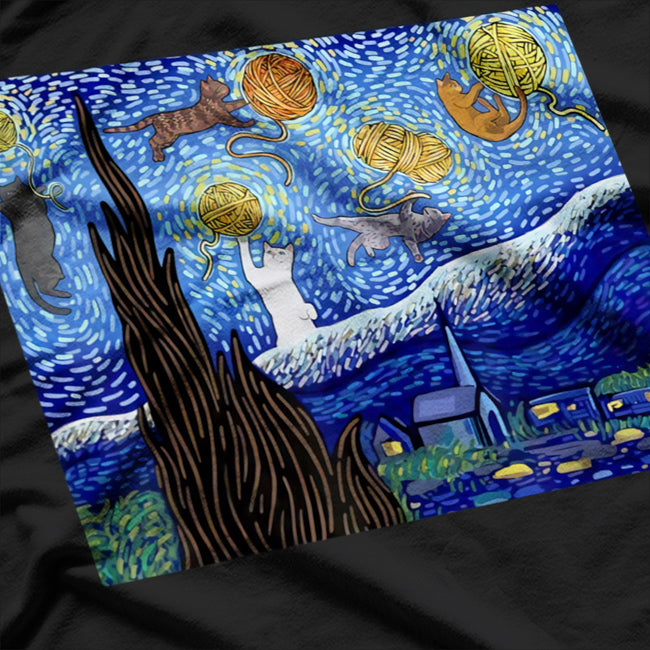 Starry Sky Cat Artistic Design For Pet Enthusiasts T-Shirt