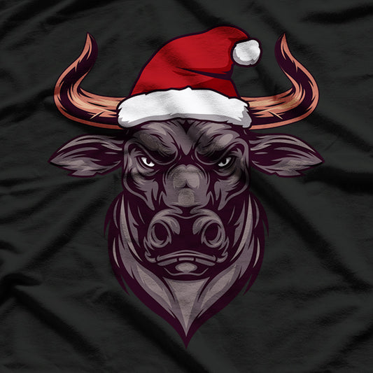 Xmas Bull Santa Hat Holiday Festive Animal T-Shirt