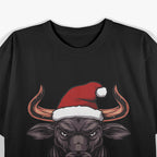 Xmas Bull Santa Hat Holiday Festive Animal T-Shirt