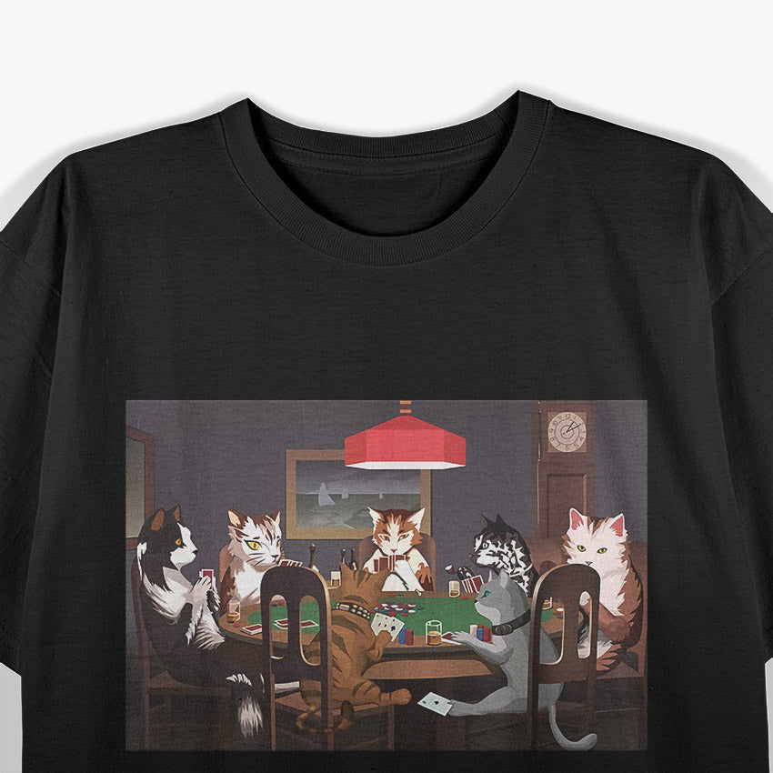 Funny Cats Playing Poker Parody Art Graphic Humor T-Shirt