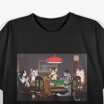 Funny Cats Playing Poker Parody Art Graphic Humor T-Shirt