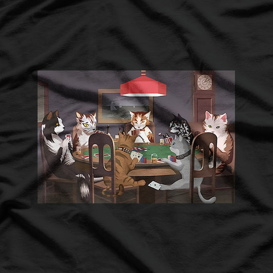 Funny Cats Playing Poker Parody Art Graphic Humor T-Shirt