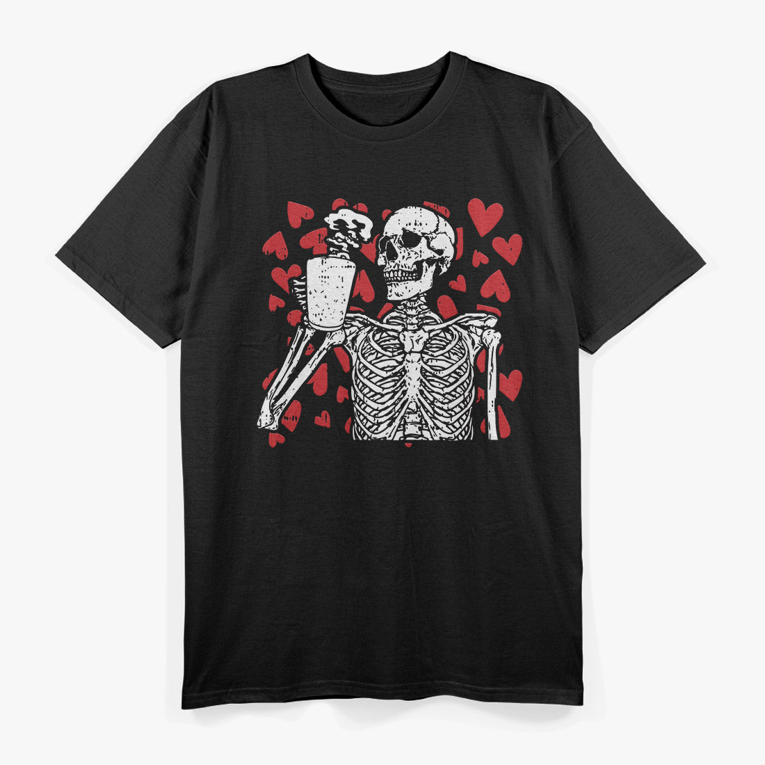 Skeleton Drinking Coffee Valentines Day T-Shirt