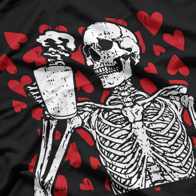 Skeleton Drinking Coffee Valentines Day T-Shirt